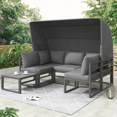 Produktbild von MODFU Gartenlounge Set 4er-Set, Sofa, Hocker und Tisch mit Markise, Grau
