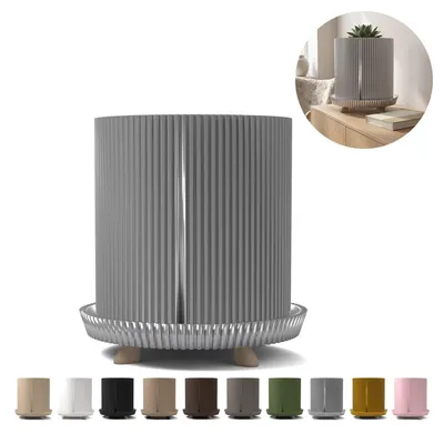 Produktbild von Übertopf mit Füßen geriffelt Japandi 11,9 cm, 3D-Druck aus PLA – Seidensilber
