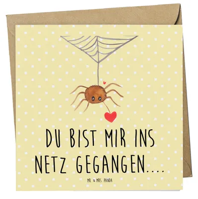 Produktbild von Mr. & Mrs. Panda Glückwunschkarte Spinne Agathe Liebe - Gelb Pastell - Geschenk, doppelkarte, Liebesgeschenk, anlasskarte, faltkarte, Verliebt, Liebesbeweis, Klappkarte
