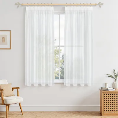 Produktbild von 2 Transparente Vorhänge mit Rüschensaum für Wohnzimmer - Weiß 140 x 145 cm
