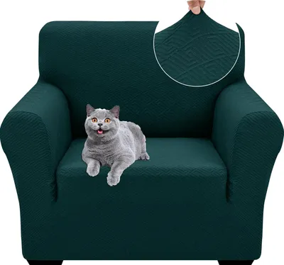 Produktbild von Sofaüberzug für 1 Sitzplatz, universell – Dehnbarer Sesselbezug mit Armlehnen – Dunkelgrün