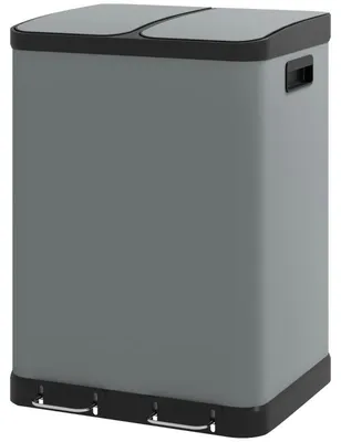 Produktbild von Doppelter Abfallbehälter 2x30L | Farbe: Grau | Abmessungen: 39,5 x 48,8 x 67 cm