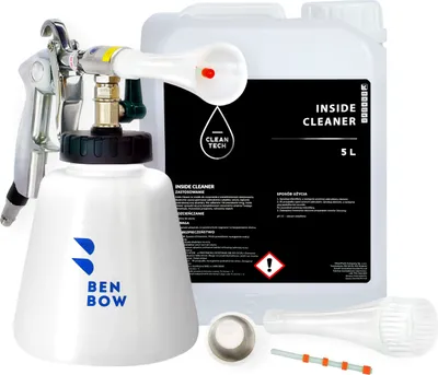 Produktbild von Benbow Set 6-tlg, PRO 004 Blue Storm Druckluft Reinigungspistole, Behälter 1L, 6 Bar Druck + 3x Tube + CLEANTECH CO 5L Autodressing Cockpitpflege
