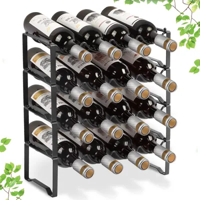 Weinregal aus Metall, 4-stufig, für 8-16 Flaschen, schwarz