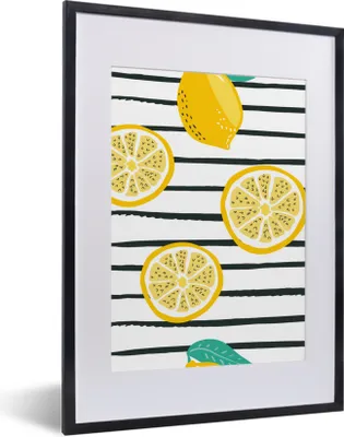 Produktbild von MuchoWow® Gerahmtes Poster Sommer - Zitronen - Pastell 30x40 cm - Poster mit Schwarzem Bilderrahmen Wandposter Rahmen Foto Bilder - Wandposter Schlafzimmer