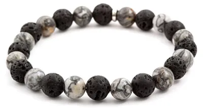 Immagine prodotto di Bracciale di perline in pietra lavica e diaspro MINK59, 19 cm