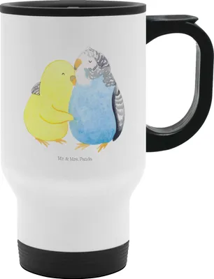 Produktbild von Mr. & Mrs. Panda To Go Becher Wellensittich Liebe - Weiß - Geschenk, Thermobecher, Kuscheln, Kaffee-Thermobecher, Freundin, Mehrwegbecher, thermosbecher, Umarmen