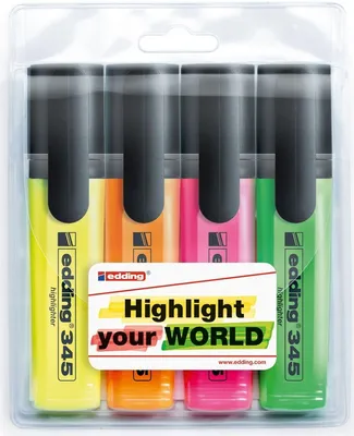 Productafbeelding van Edding 345 tekstmarkeerder, verschillende kleuren, verpakking met 40 sets van 4 stuks