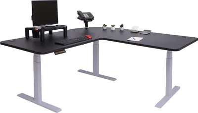 Produktbild von Eck-Schreibtisch HWC-D40, Computertisch elektrisch höhenverstellbar 178x178cm 84kg MVG  schwarz, grau