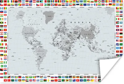 Produktbild von MuchoWow® Poster Weltkarte - Flagge - Schwarz - Weiß 120x80 cm - Bilder
