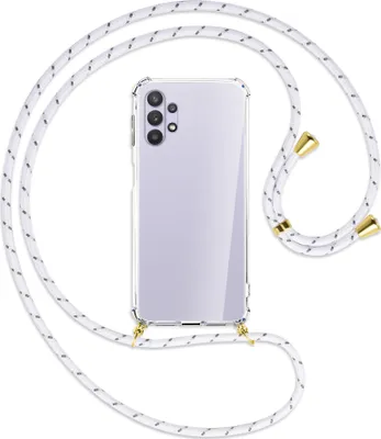 Produktbild von Handykette Backcover-Schutzhülle mit Band (Metall goldfarben) für Samsung Galaxy A32 5G - weiß/grau