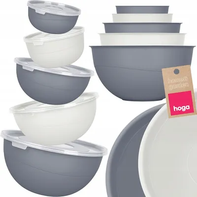Produktbild von Hoga Küchenschüssel Set mit Deckel Schüsselvorrat Grau Weiß