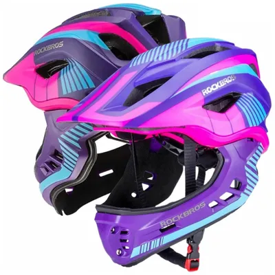 Produktbild von Rockbros Tt-32Sbpp-M Kinderfahrradhelm Mit Abnehmbarem Maul Grösse M - Lila-Rosa