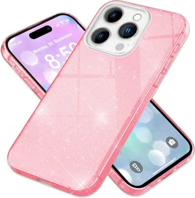 Zdjęcie produktu dla Etui brokatowe NALIA do iPhone'a 16 Pro Max – błyszczący wygląd i pewny chwyt – SHINEPOP (etui silikonowe) – marka z Berlina – różowe