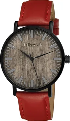 Produktbild von Holzwerk NAUEN flache Damen, Herren Leder & Edelstahl Holz Uhr rot, schwarz