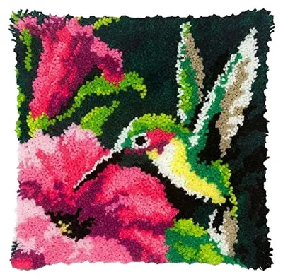 Produktbild von Knüpfkissen Set DIY Kolibri - Knüpfset Kissen mit Latch Hook Nadel ab 10 Jahren