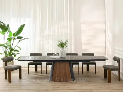 Obrázek produktu pro Designový rozkládací stůl 200(300)x98 PEREGRINE - béžovočerný mramor / ořech / černý