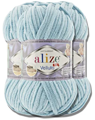 Imagen del producto de Alize 3x 100g Velluto, hilo grueso, color sólido, chenille, ideal para tejer y crochet (Azul | 414)