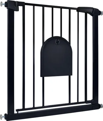 Image de JOIEYOU Barrière de sécurité Barrière de sécurité sans perçage Barrière de sécurité pour enfants Barrière de sécurité avec portillon pour chiens et chats, pour une largeur de 75-85 cm, noire