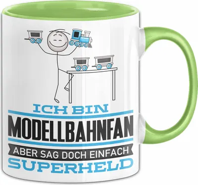 Produktbild von Modellbahnfan Geschenk Tasse Ich Bin Modellbahnfan Aber Sag Doch Einfach Superheld Lustige Geschenkdiee für Modellbahnfan Kaffee-Becher (Grün)