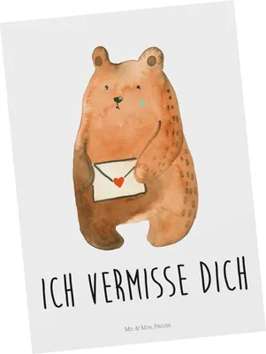 Produktbild von Mr. & Mrs. Panda Grußkarte Bär Liebesbrief - Weiß - Geschenk, Freundin, Postkarten, Postkarte, Teddy, Partner, Vermissen, Ansichtskarte, Ansichtskarten, bildkarte