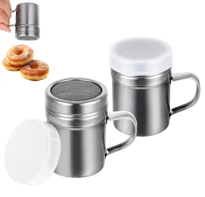 Puderzuckerstreuer 2er-Set, Edelstahl, silber, für Kakaopulver & Mehl