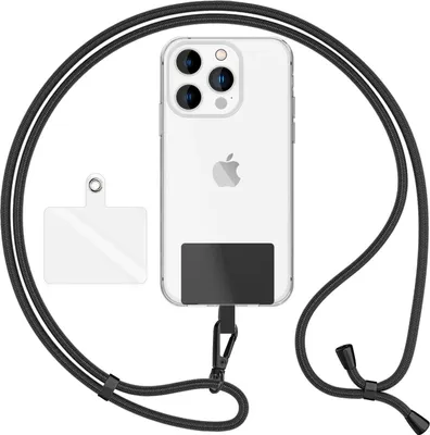 Zdjęcie produktu dla HoldMe Air Edition - Uniwersalna smycz z 2 podkładkami i karabińczykiem (czarny matowy) - Pasek do telefonu komórkowego 160 cm - czarny
