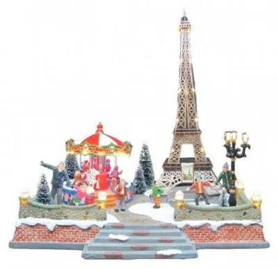 Immagine prodotto di Paesaggio Natalizio Parigi con Giostre 32.5x25x36cm con Movimento Luci e Suoni