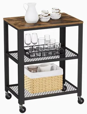 Immagine prodotto di Carrello di servizio con manico in legno, a 2 ripiani, su ruote, per la cucina e lo stoccaggio, verde, 63 x 42 x 64,5 cm