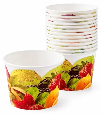 Produktbild von 1500 Stück Eisbecher 200 ml aus Pappe mit Fruchtmotiv, Kleine Dessertbecher für Eis & Dessert, Verkostung, Catering & To-go