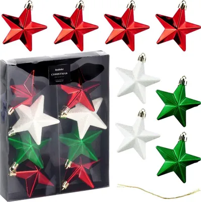 Produktbild von Vilde | Christbaumkugeln - 8er Set - Bruchfest - Kunststoff - Weihnachtssterne Set Sternform