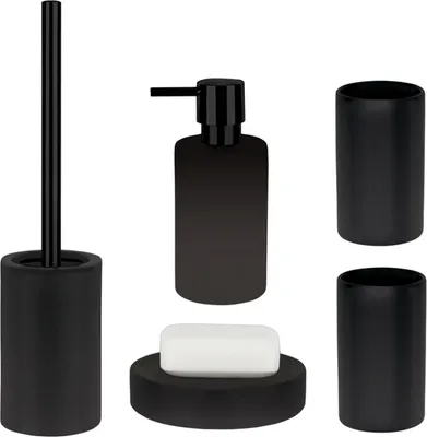 Produktbild von spirella Badset Tube matt Schwarz 5-teilig