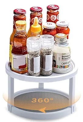 Drehbares Gewürzregal 2-stufig, 25 cm, Kunststoff, weiß/grau