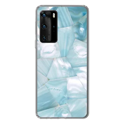 Produktbild von MuchoWow® Handyhülle Schutzhülle Hülle für Huawei P40 Pro Naturstein - Blau - Perlmutt Silikon Softcase Handy Hülle - Schutz
