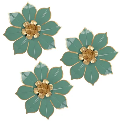 Imagen del producto de Solidchoice - Juego de 3 flores metálicas para decoración de pared - Arte mural 3D para sala de estar y dormitorio