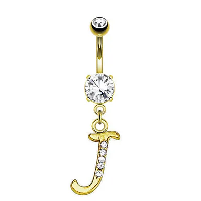 Produktbild von Taffstyle Bauchnabelpiercing Bauchnabelpiercing Buchstaben Kristall Schmuck Anhänger vergoldet, J