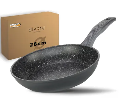 Immagine prodotto di Padella DIVORY da 28 cm per induzione – Padella universale di grandi dimensioni con rivestimento antiaderente, adatta a tutti i tipi di fornelli – Lavabile in lavastoviglie (legno grigio, 28 cm)