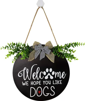Image de 30cm bois chien chat panneau de bienvenue décor, panneau animalier suspendu pour décoration intérieure, plaque décorative drôle de porte