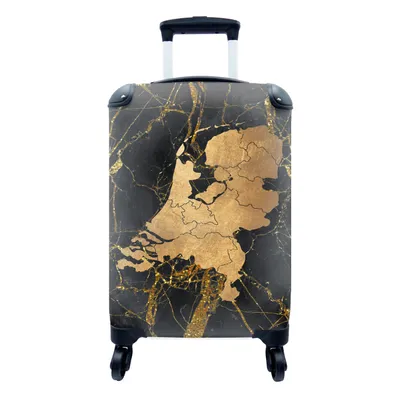 Produktbild von MuchoWow® Koffer Handgepäck Trolley Rollkoffer Kleine Reisekoffer mit 4 Rollen - Karte - Niederlande - Gold - Cabin Size < 55x40x23 cm & 55x40x20 cm - Fotokoffer - Kabinenkoffer - Boardgepäck - Reise-Box - Reisekoffer - Reisegepäck - Koffer mit Bild - Trolley für Kinder