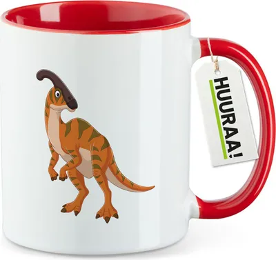 Produktbild von Huuraa Kaffeetasse Parasaurolophus Dinosaurier 330ml Rot Keramik Kaffeebecher Geschenkidee