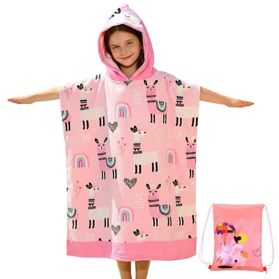 Immagine prodotto di Accappatoio da bagno per bambini, con cappuccio, in microfibra, blu/rosa, 75 x 180 cm