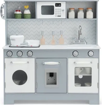 Immagine prodotto di COSTWAY TY327900 cucina da gioco in legno per bambini, con accessori, luci e accessori, grigio, 76,5 x 28 x 80 cm - B