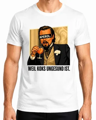 Imagen del producto de Camiseta para hombre, blanca, talla M. Diseño con las palabras "Aperol", "Weil", "Koks", "Ungesund" (insalubre), "Ist Lustig" (es divertido), "Spritz", "Regalo", "Alcohol", "JGA" (despedida de soltero/a)