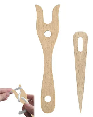 Produktbild von 2 Strickgabeln, Stricknadeln aus Holz, handgefertigte Strickgabeln, DIY-Strickwerkzeug zum Stricken von Armbändern und Halsketten