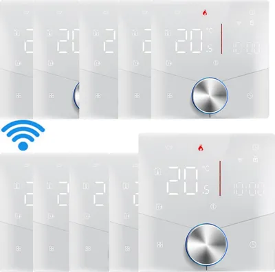 Produktbild von 10X Smart Tuya WiFi-Thermostat, Digital LED Raumthermostat Sprachsteuerung Wandthermostat fuer 3A Warmwasserbereitung Fussbodenheizung mit dimmbarer Lichtfarbe programmierbarer kompatibel mit Tmall Genie, Amazon Google Home,Weiss