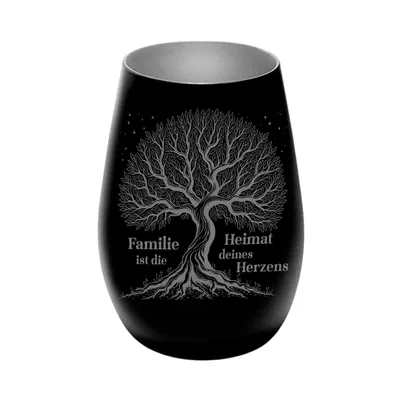 Produktbild von Stölzle Windlicht aus Glas schwarz silber mit Lasergravur „Familie ist die Heimat deines Herzens “persönliches Geschenk für Familie und Partner