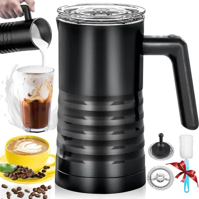 Obrázek produktu pro Elektrický pěnič na mléko – Pěnič na mléko – Pro přípravu kávy – Funkce 4 v 1 – Objem 580 ml – Černá barva