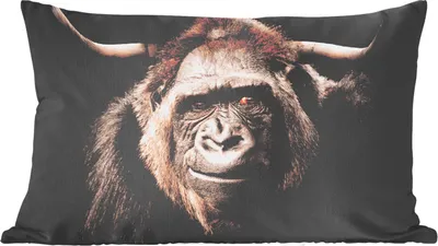 Produktbild von MuchoWow® Zierkissen Sofakissen Wohnzimmer Dekokissen 60x40 cm Affe - Horn - Schwarz - Kopfkissen - Polster mit Foto