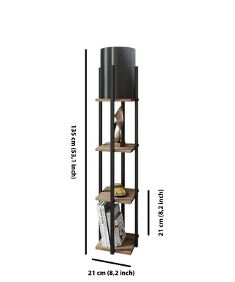 Image de Opviq, lampadaire haut de gamme, noir et naturel, 135 cm | Corps en aggloméré, profilé en MDF, abat-jour en PVC (diamètre : 21 cm, hauteur : 36 cm) |  CE, culot E27, 40 W max., idéal pour un intérieur moderne.