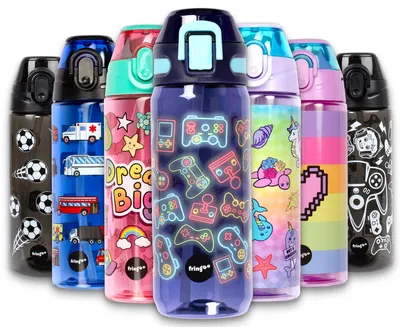 Kinder-Trinkflasche mit Strohhalm, 600 ml, BPA-frei, Schule & Sport